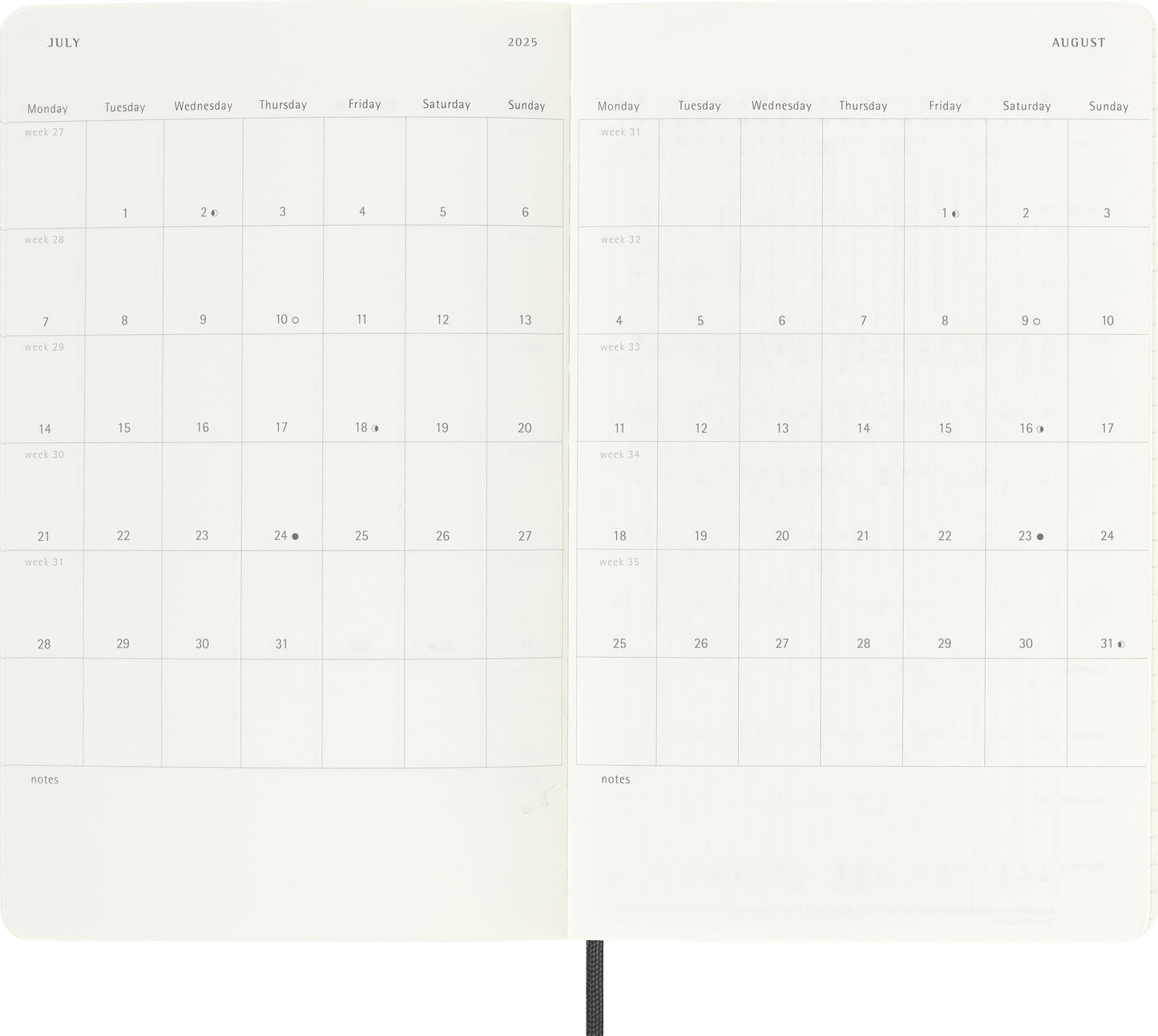 Moleskine Classic 12 Month 2025 Weekly Planner, Soft Cover, Large (5" x 8.25"), Black, 144 pages