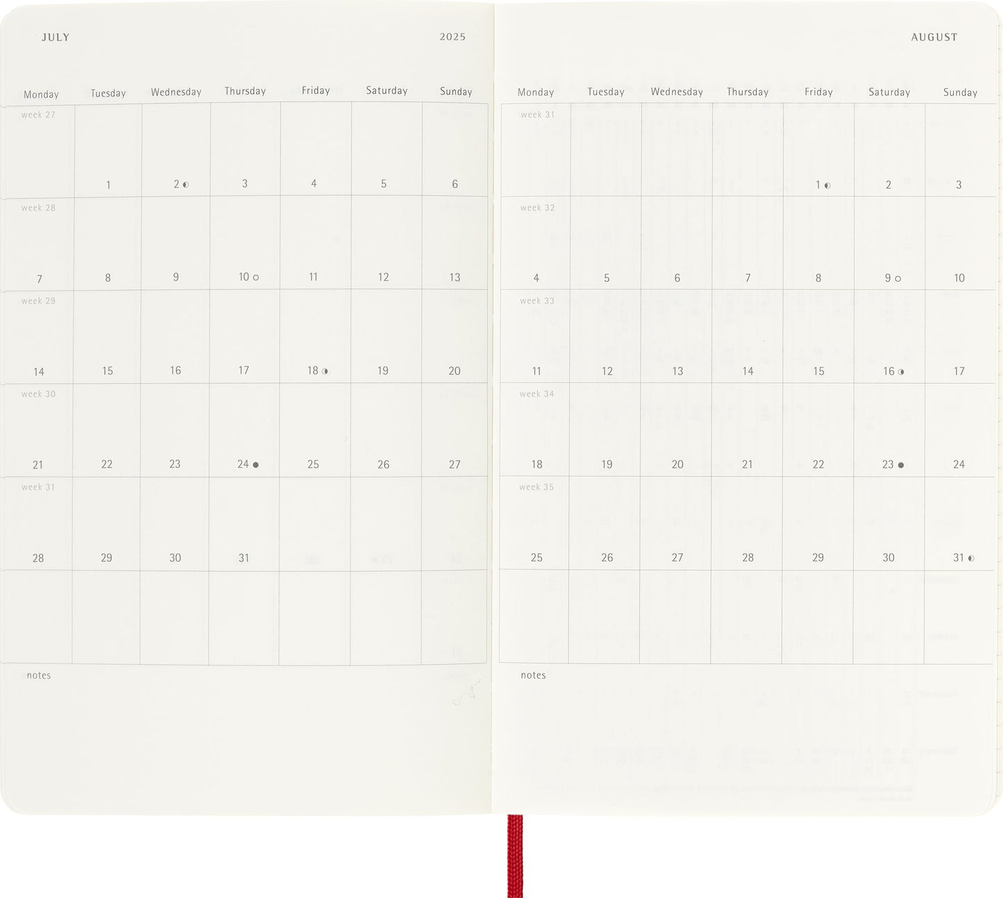 2025 Moleskine Scarlet Red Soft Cover Weekly Planner