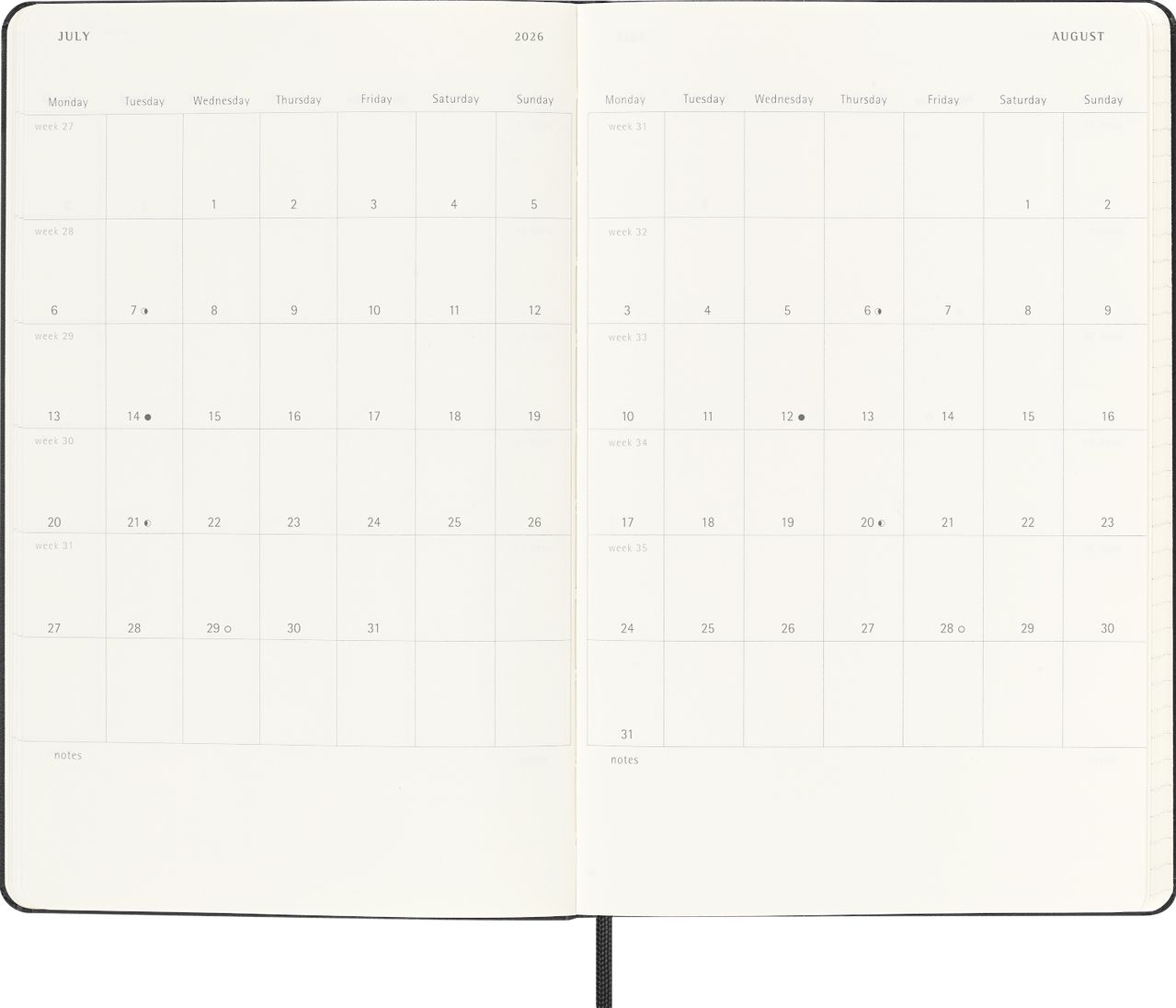 2025-2026 18M Black Large Hardcover Weekly Planner
