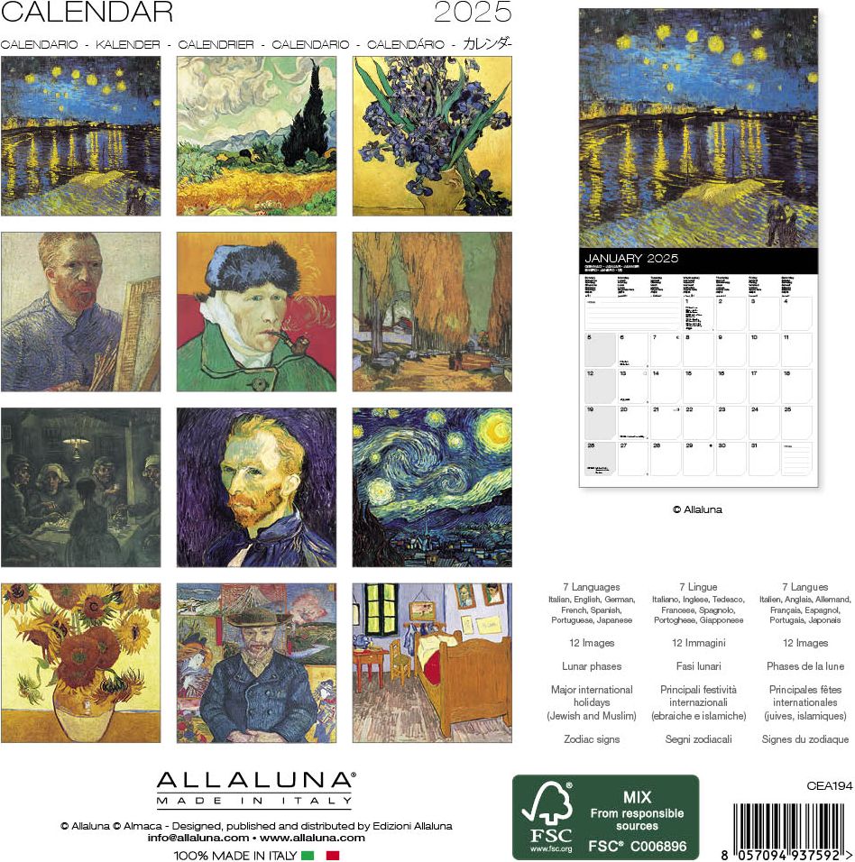 2025 Van Gogh 7" x 7" Mini Wall Calendar