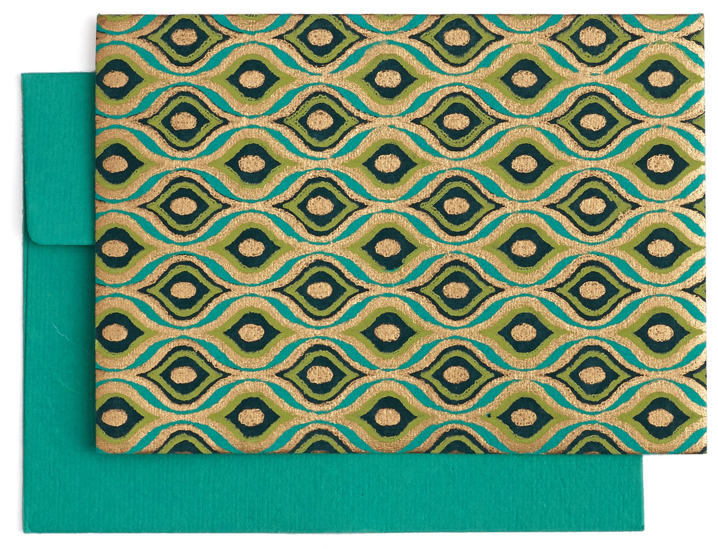 Green, Blue and Gold Teardrop Pattern Boxed Note Cards Set of 10