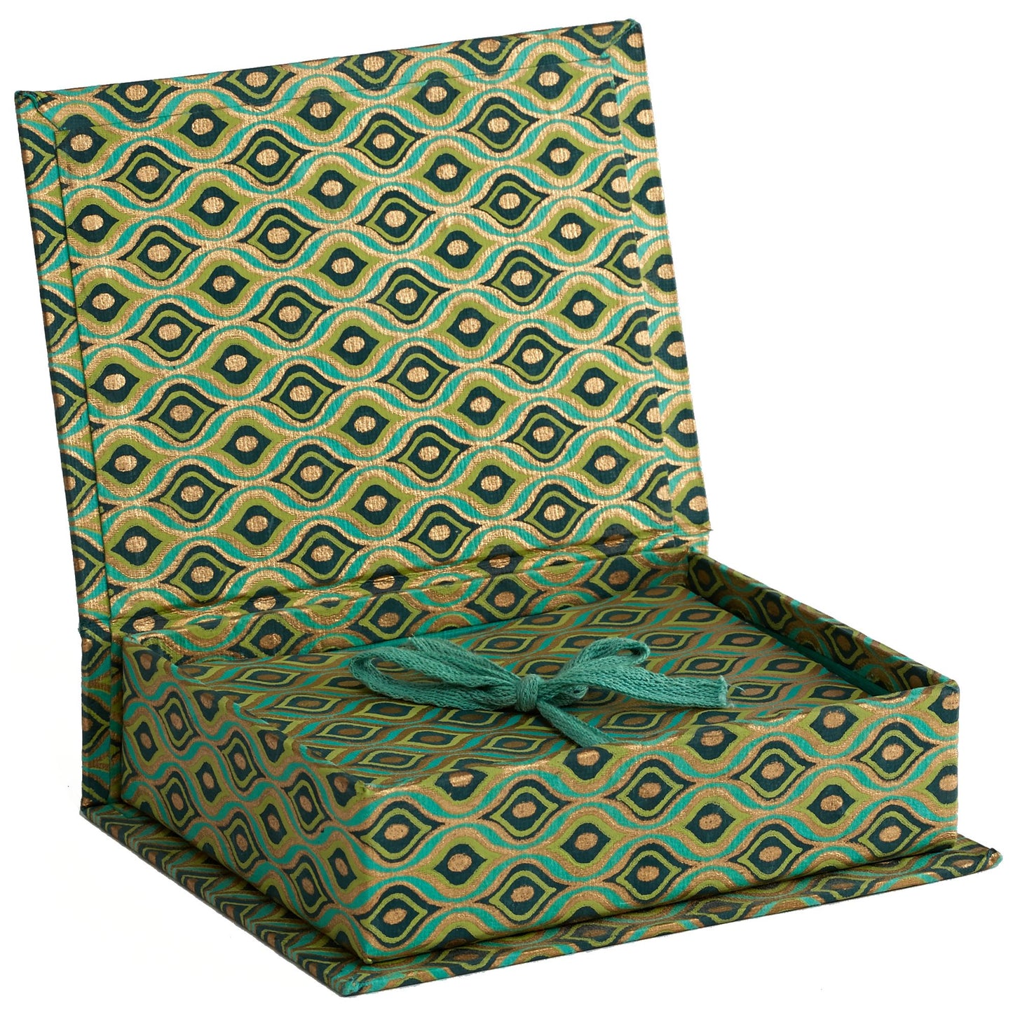 Green, Blue and Gold Teardrop Pattern Boxed Note Cards Set of 10