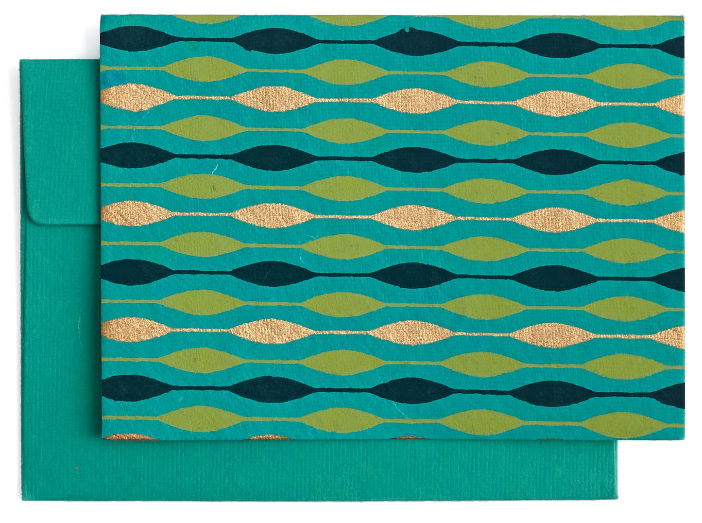 Green, Blue and Gold Retro Pattern Boxed Note Cards Set of 10