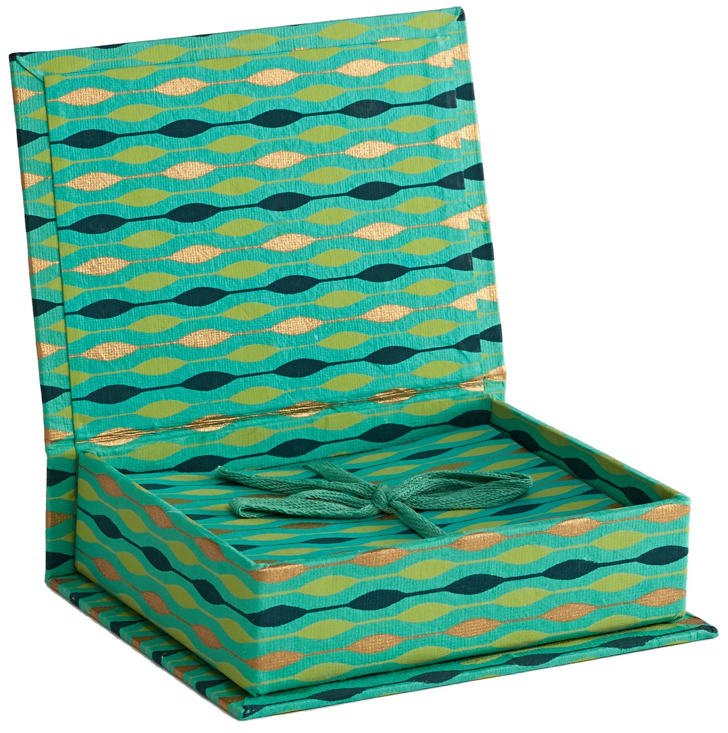 Green, Blue and Gold Retro Pattern Boxed Note Cards Set of 10