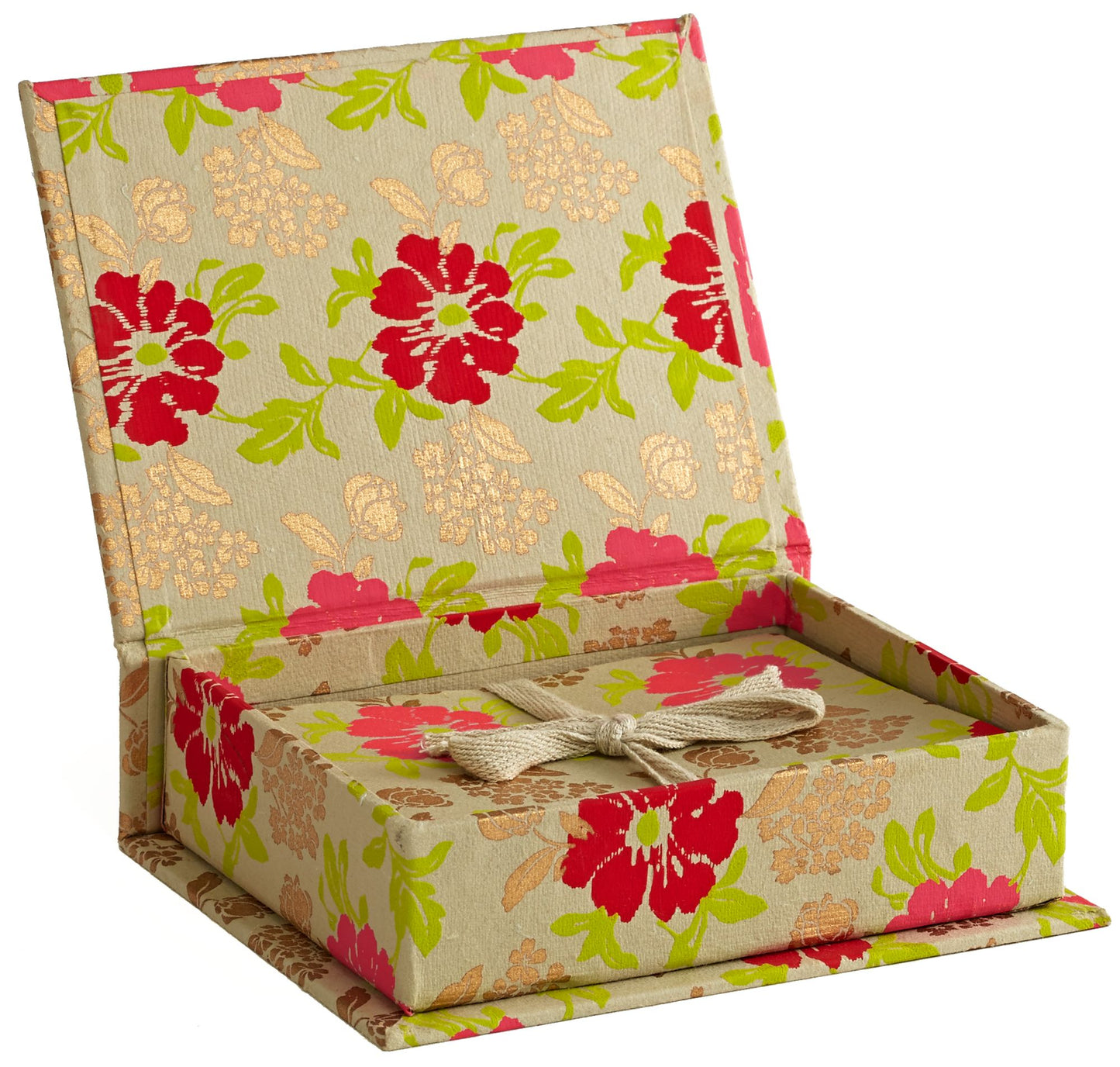 Taupe, Pink, Red and Gold Floral Pattern Boxed Note Cards Set of 10