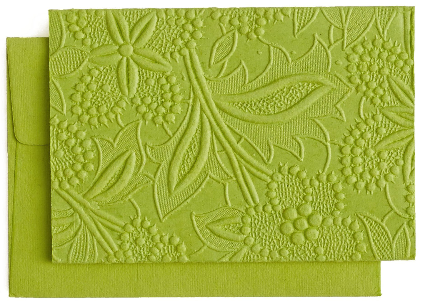 Floral Embossed Lime Boxed Note Cards Set of 10