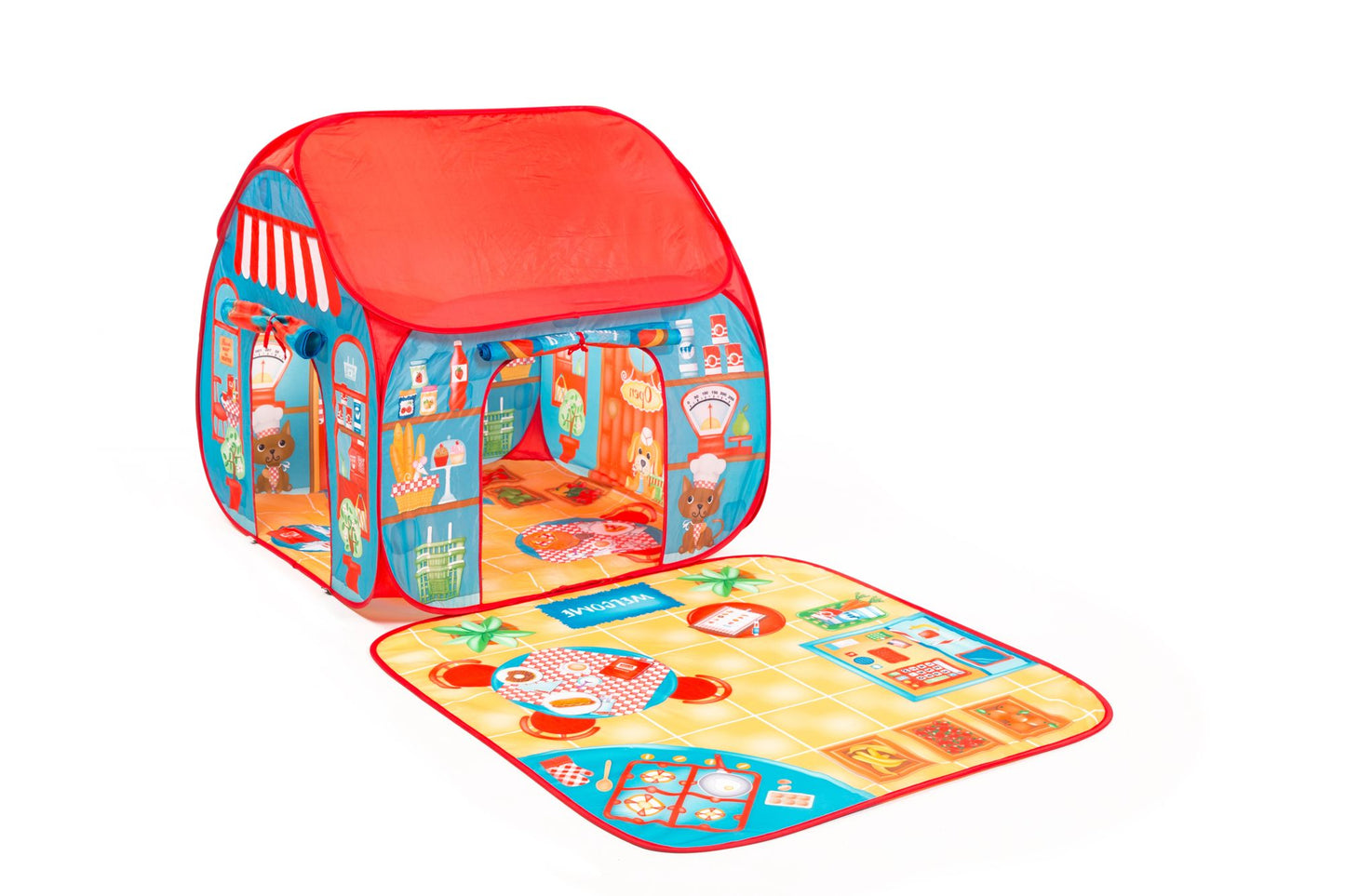 Fun2Give Pop-It-Up Restaurant and Shop Play Tent with Outside Playmat