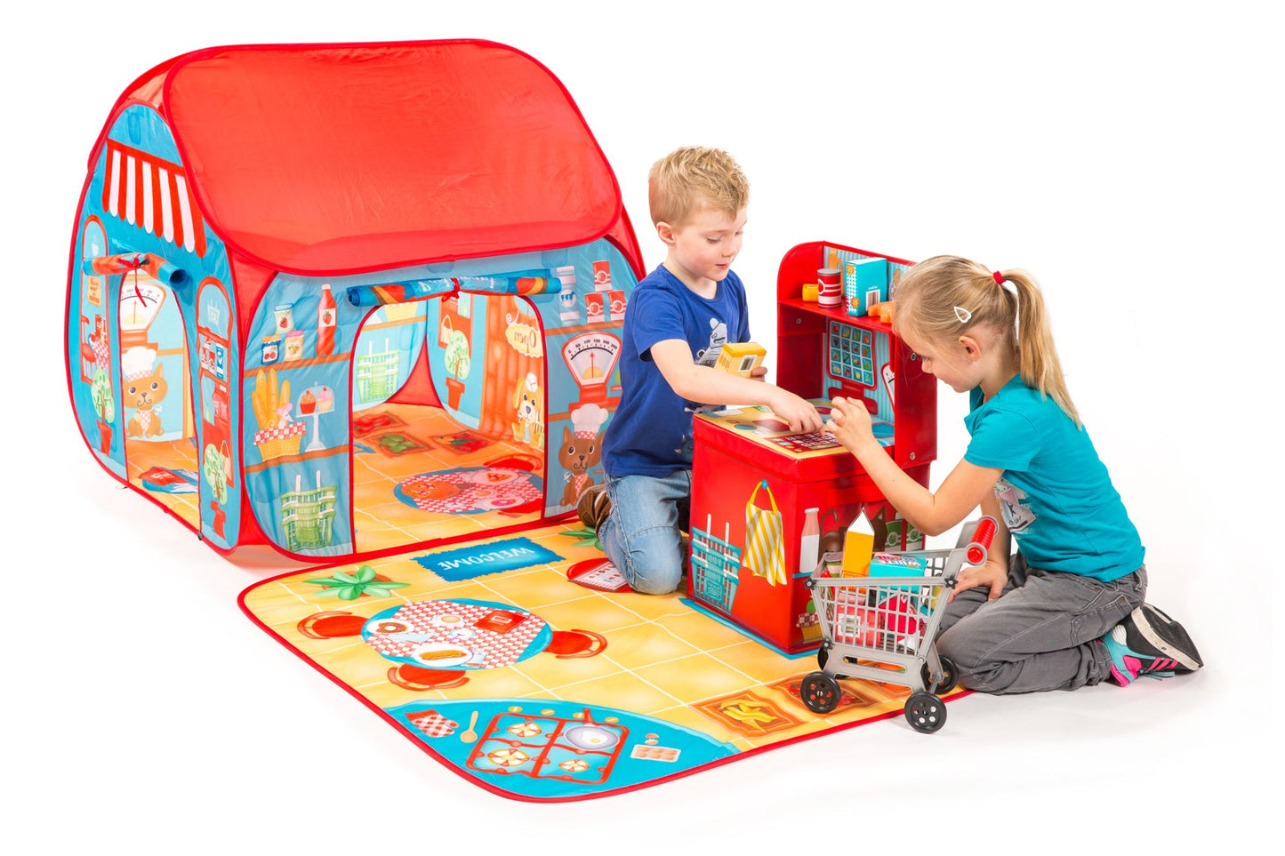 Fun2Give Pop-It-Up Restaurant and Shop Play Tent with Outside Playmat