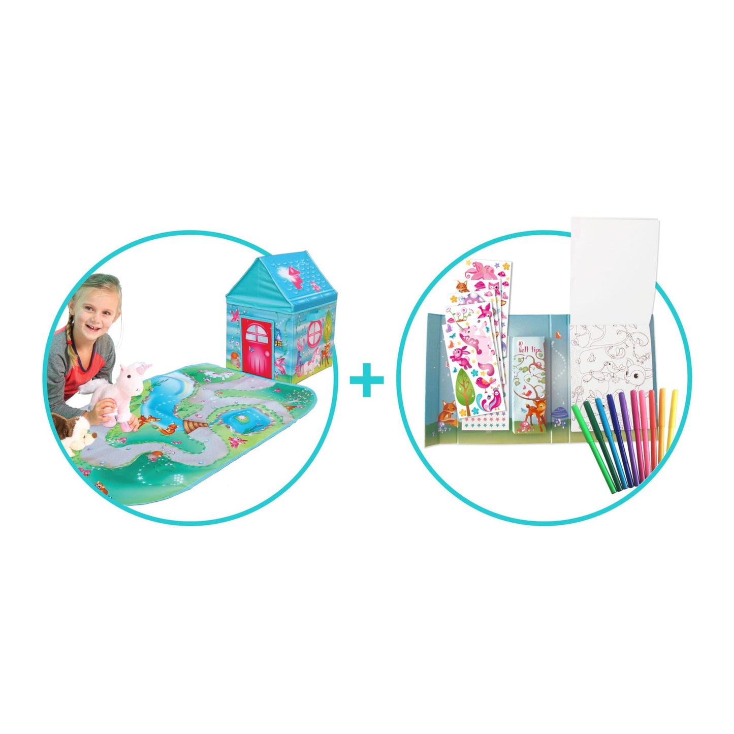 Fun2Give Pop-it-up Enchanted Forest Combo Set Play Box with Play Mat & Coloring Set