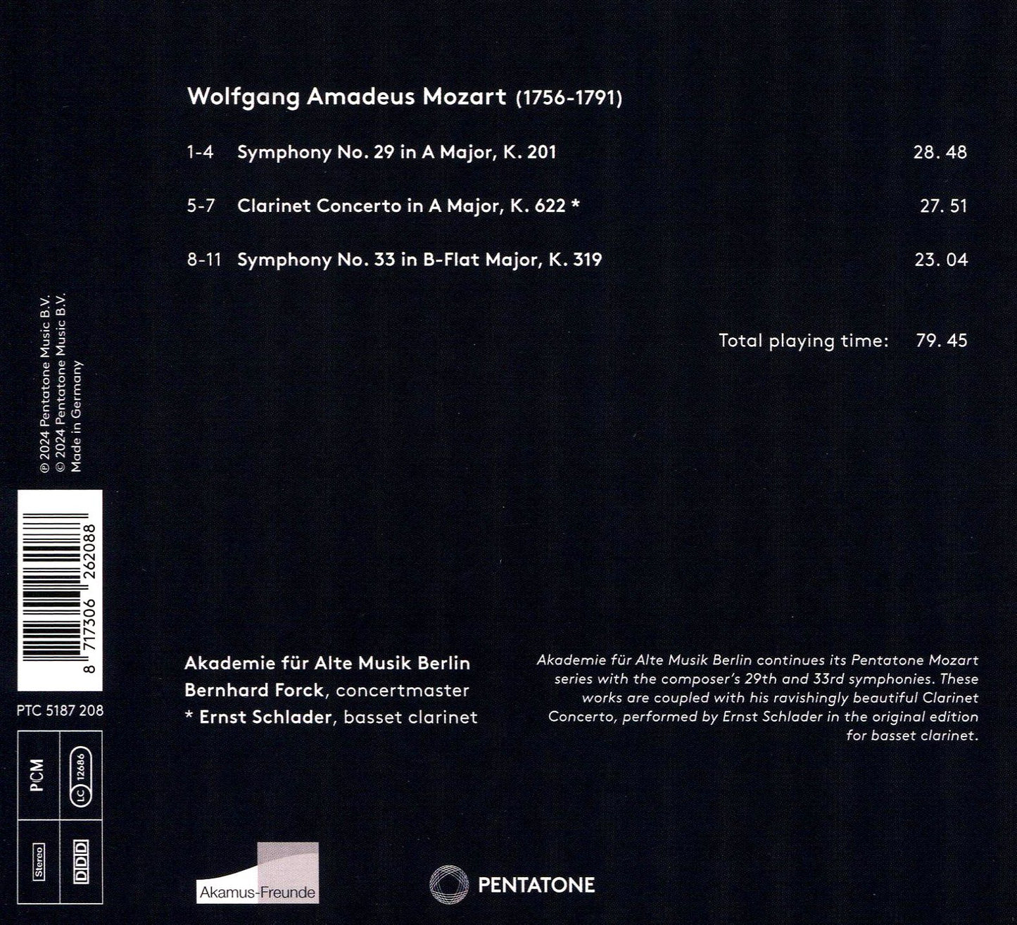 Symphonies Nos. 29 & 33 Clarinet Concerto (Mozart / Forck / Schlader)