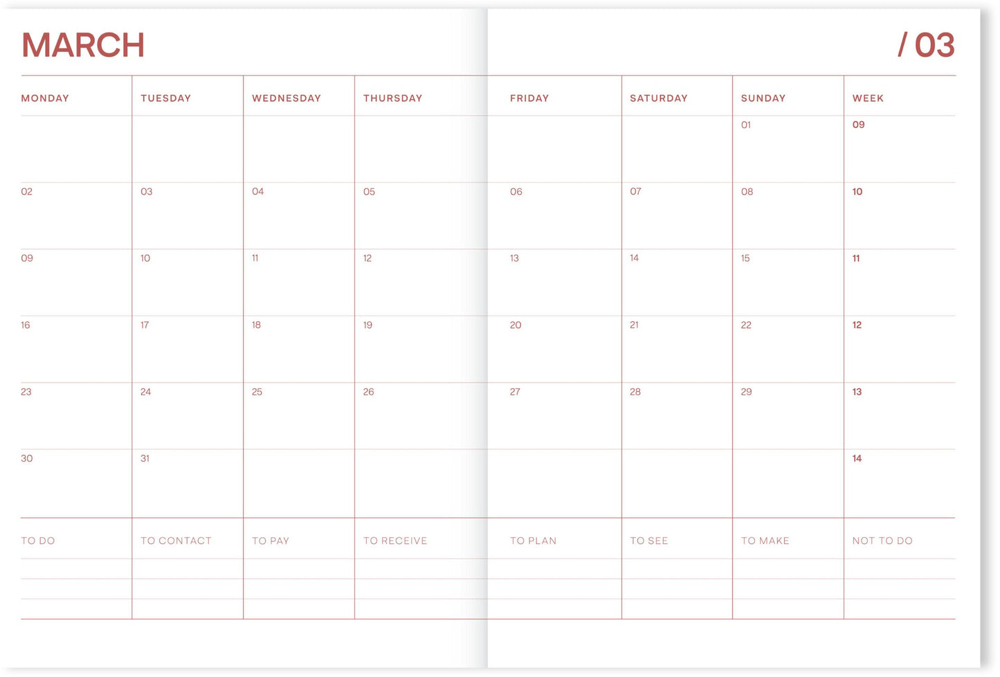 2025-2026 Fabrique a la Carte School Diary Striped Red 18 month Planner