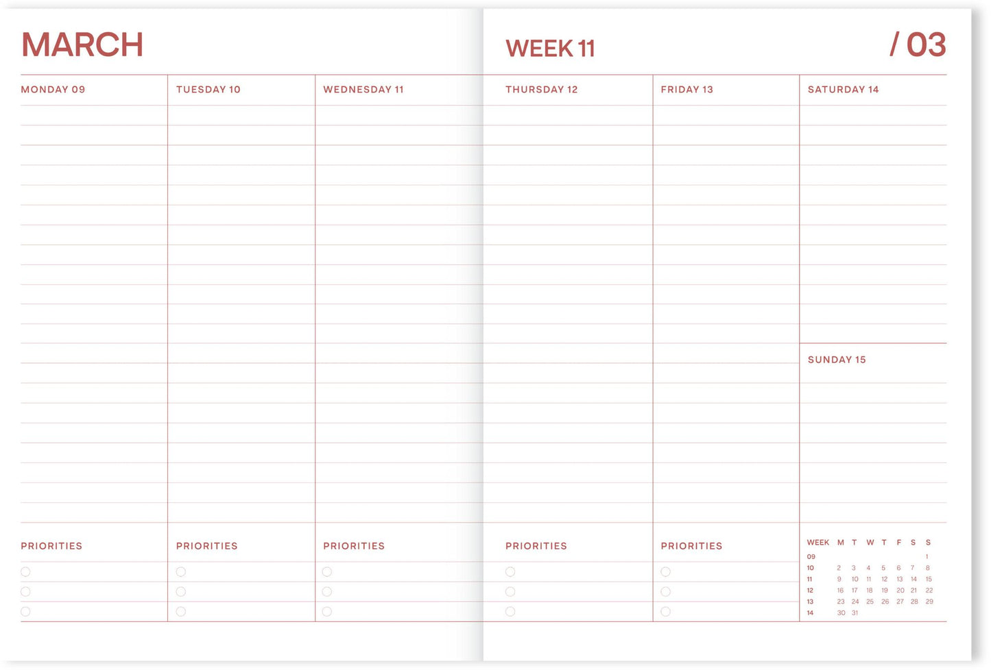 2025-2026 Fabrique a la Carte School Diary Striped Red 18 month Planner