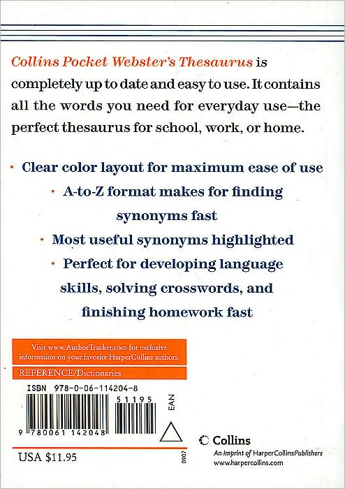 Collins Pocket Webster's Thesaurus. 2e