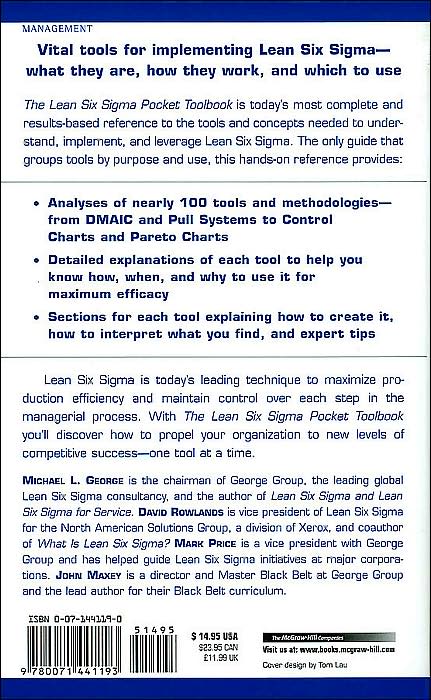 The Lean Six Sigma Pocket Toolbook: A Quick Reference Guide to Nearly 100 Tools for Improving Quality and Speed