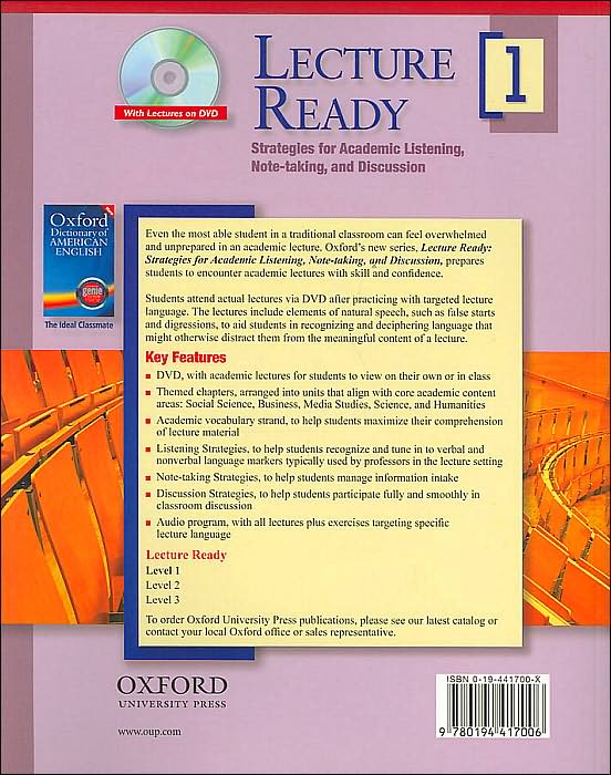 Lecture Ready 1 Student Book with DVD: Strategies for Academic Listening, Note-taking, and Discussion