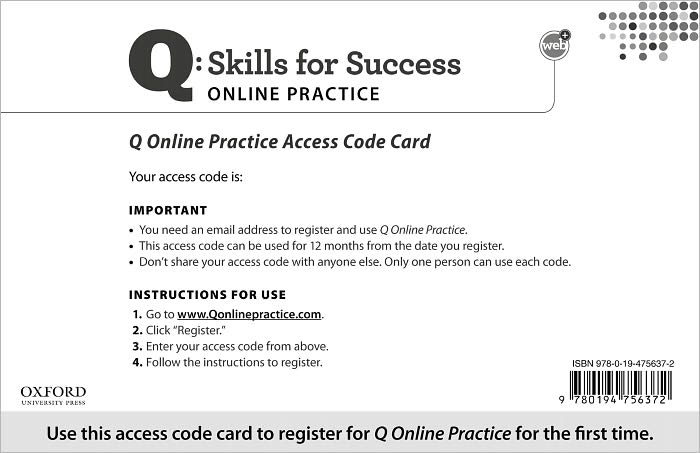 Q: Skills for Success Student Access Code Card (sold separately)