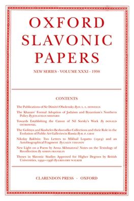 Oxford Slavonic Papers: New Series (1998)