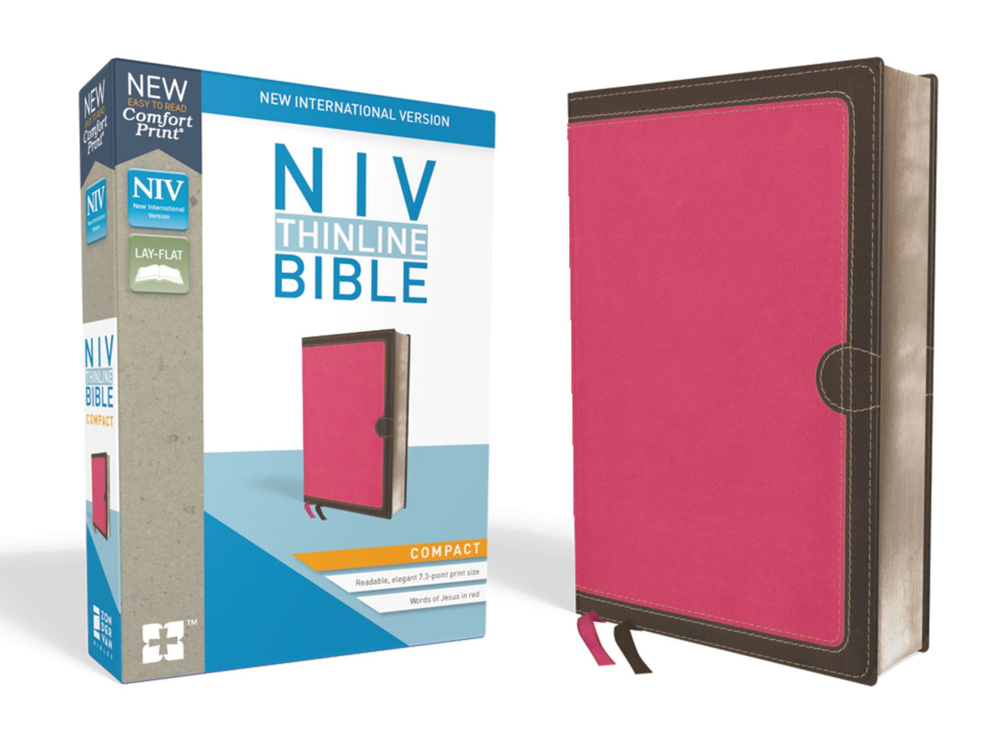 NIV, Thinline Bible, Compact, Imitation Leather, Pink/Brown, Red Letter Edition