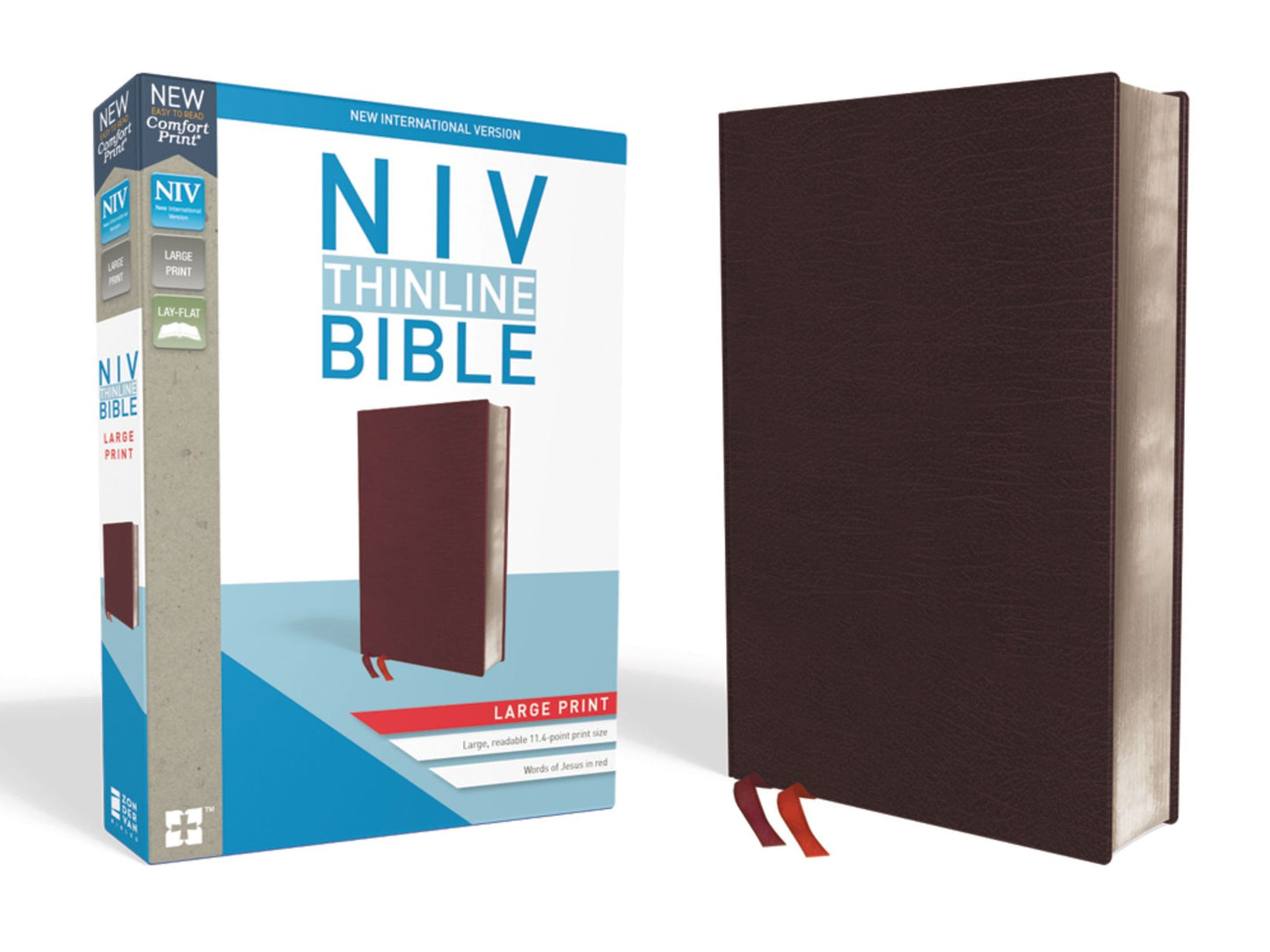 NIV, Thinline Bible, Large Print, Bonded Leather, Burgundy, Indexed, Red Letter Edition