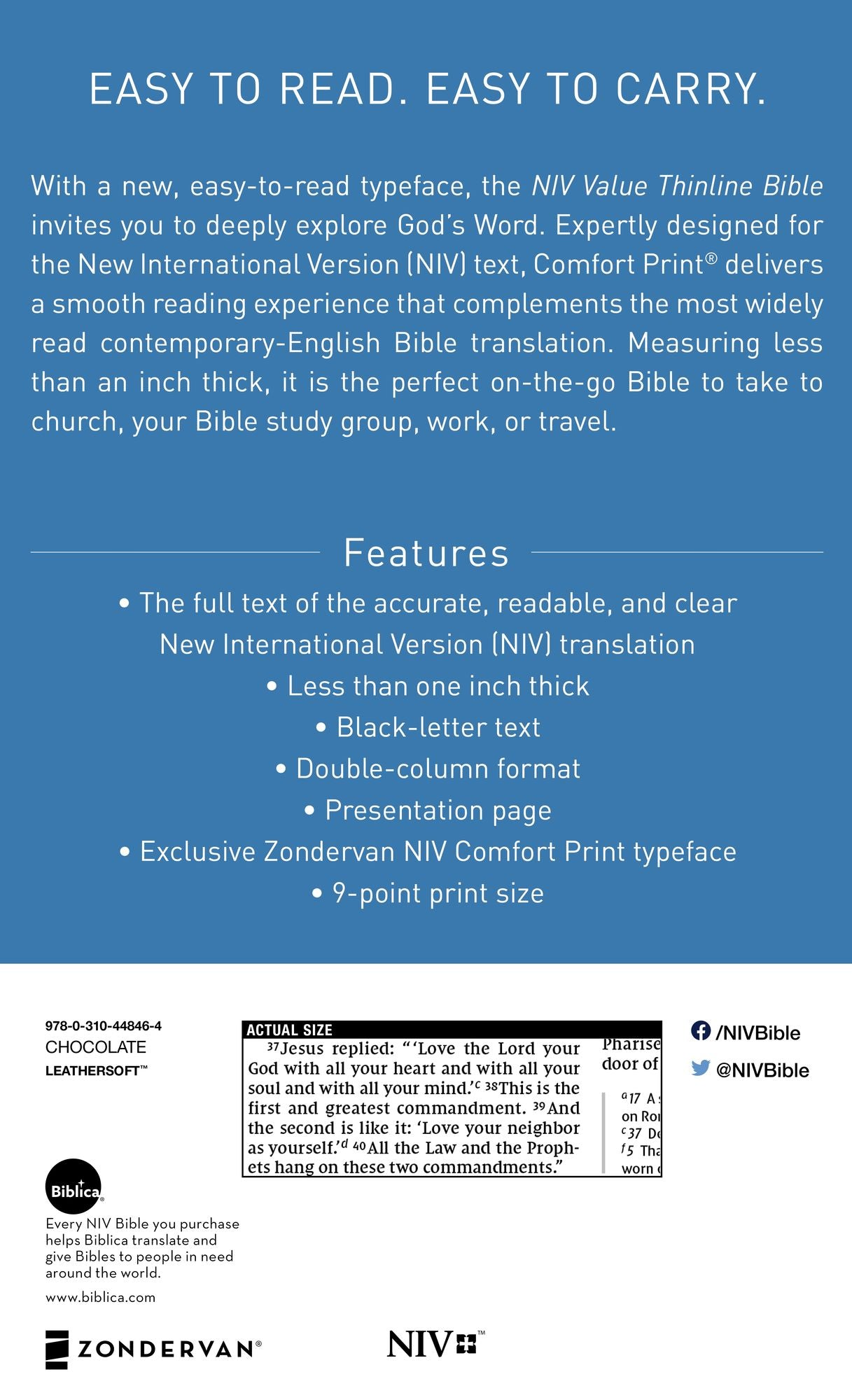 NIV, Value Thinline Bible, Imitation Leather, Brown