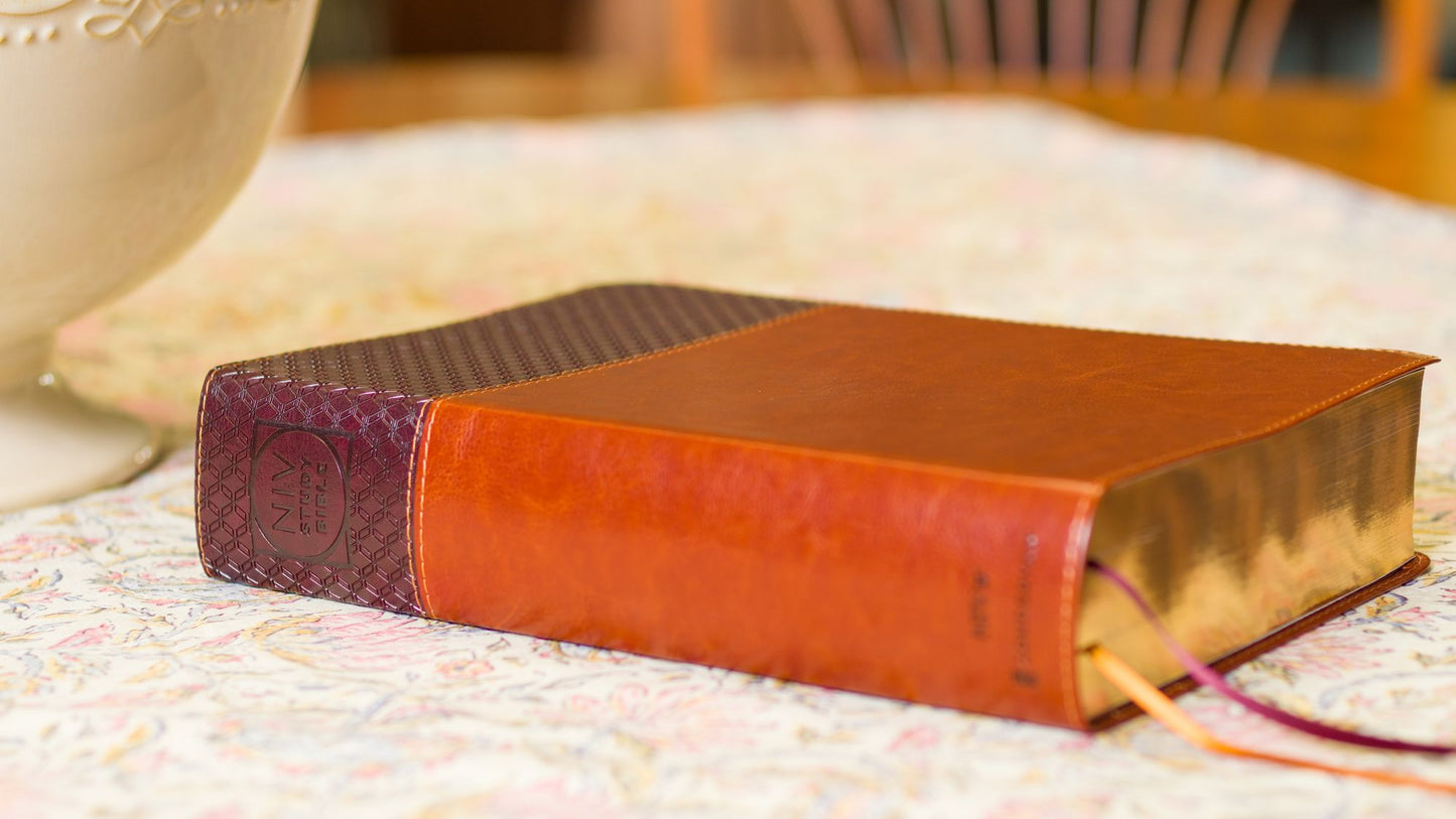 NIV Study Bible, Fully Revised Edition, Large Print, Leathersoft, Brown, Red Letter, Comfort Print