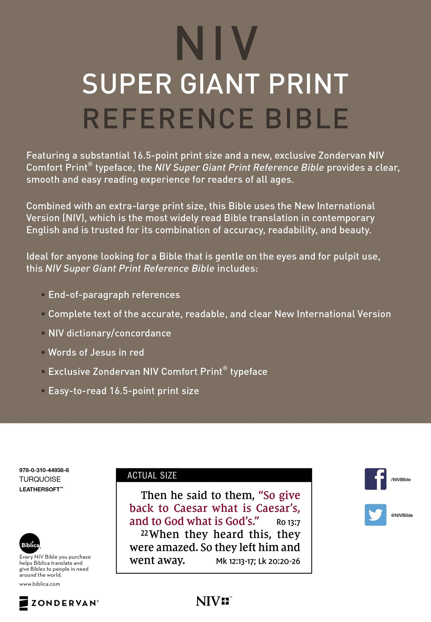 NIV, Super Giant Print Reference Bible, Imitation Leather, Blue, Red Letter Edition
