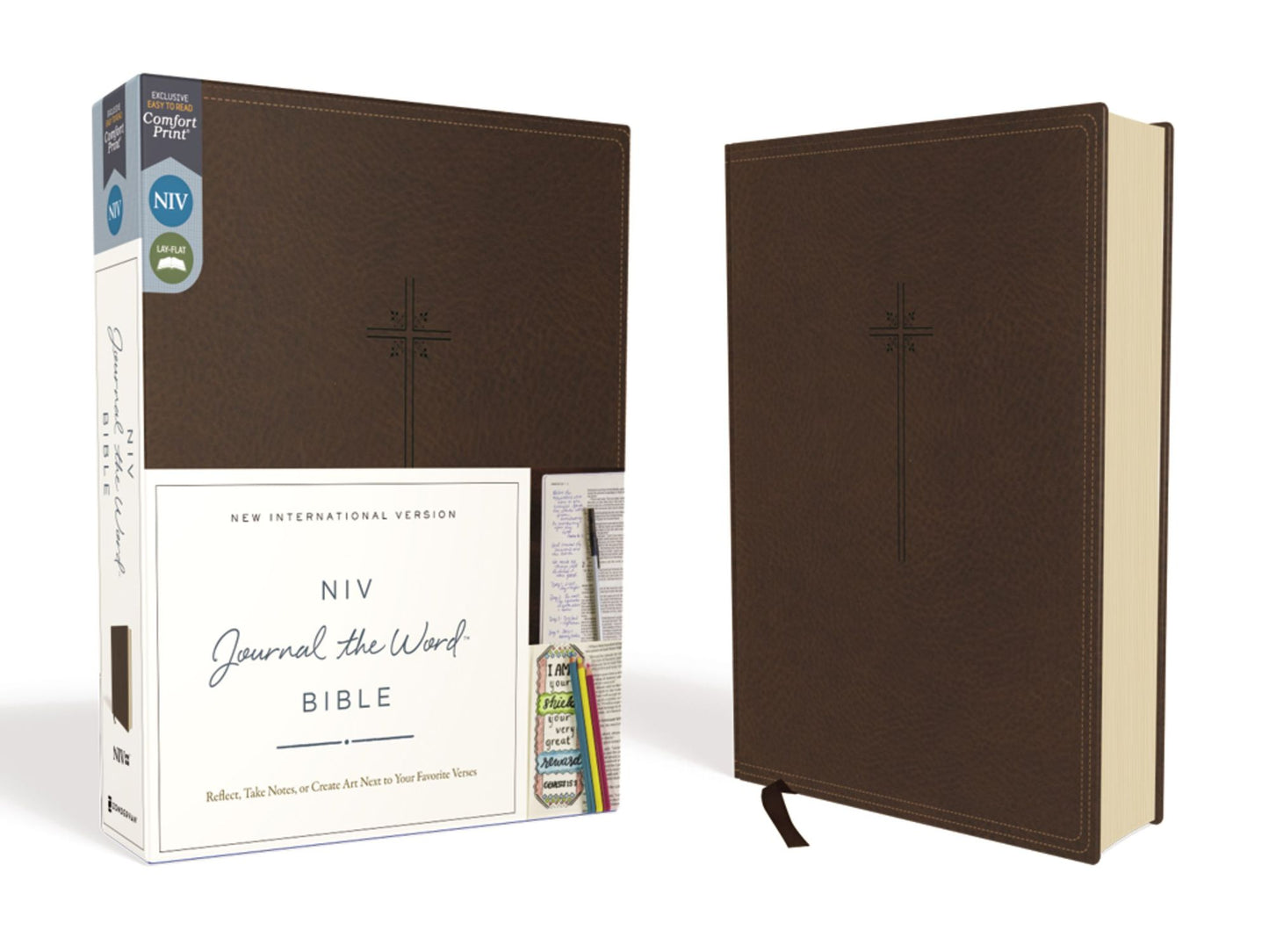 NIV, Journal the Word Bible, Imitation Leather, Brown, Red Letter Edition, Comfort Print: Reflect, Take Notes, or Create Art Next to Your Favorite Verses