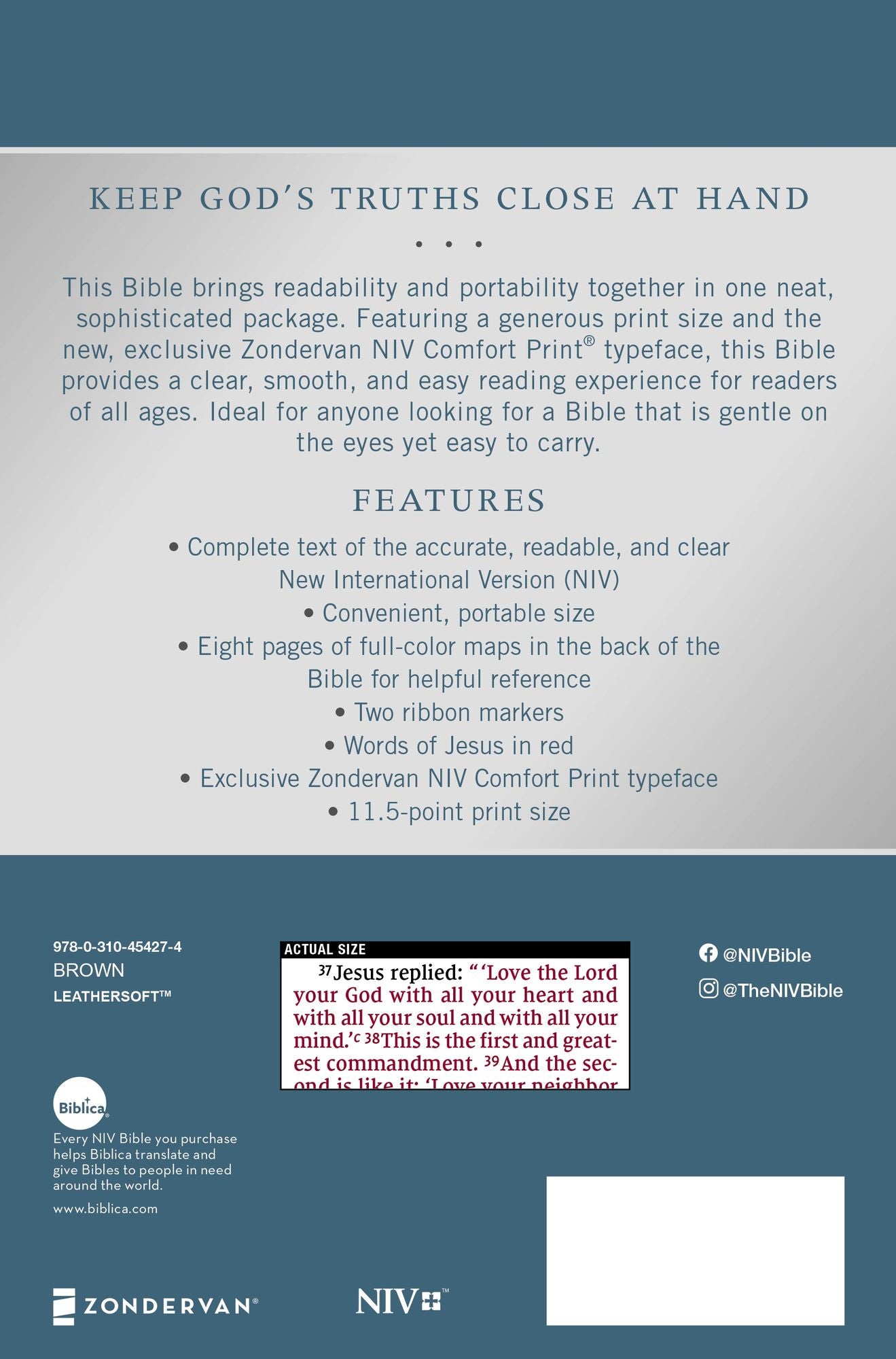 Holy Bible : New International Version, Personal Size Bible, Large Print, Leathersoft, Brown, Comfort Print, Red Letter Edition