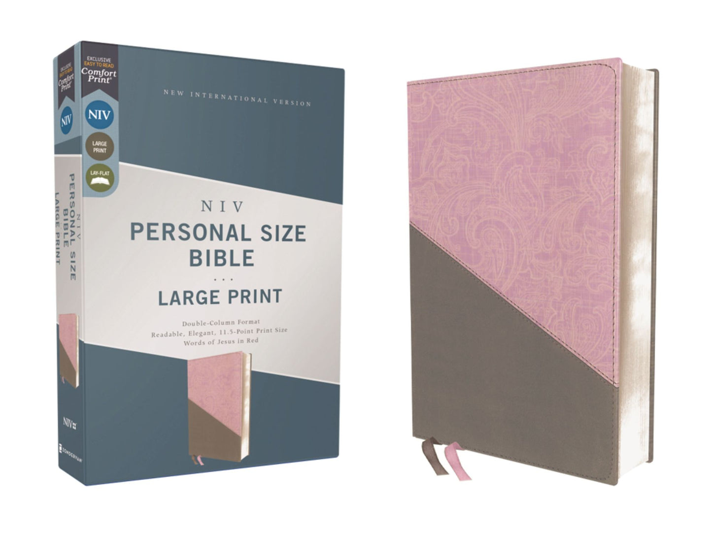 Holy Bible : New International Version, Personal Size Bible, Large Print, Leathersoft, Pink/Gray, Comfort Print, Red Letter Edition