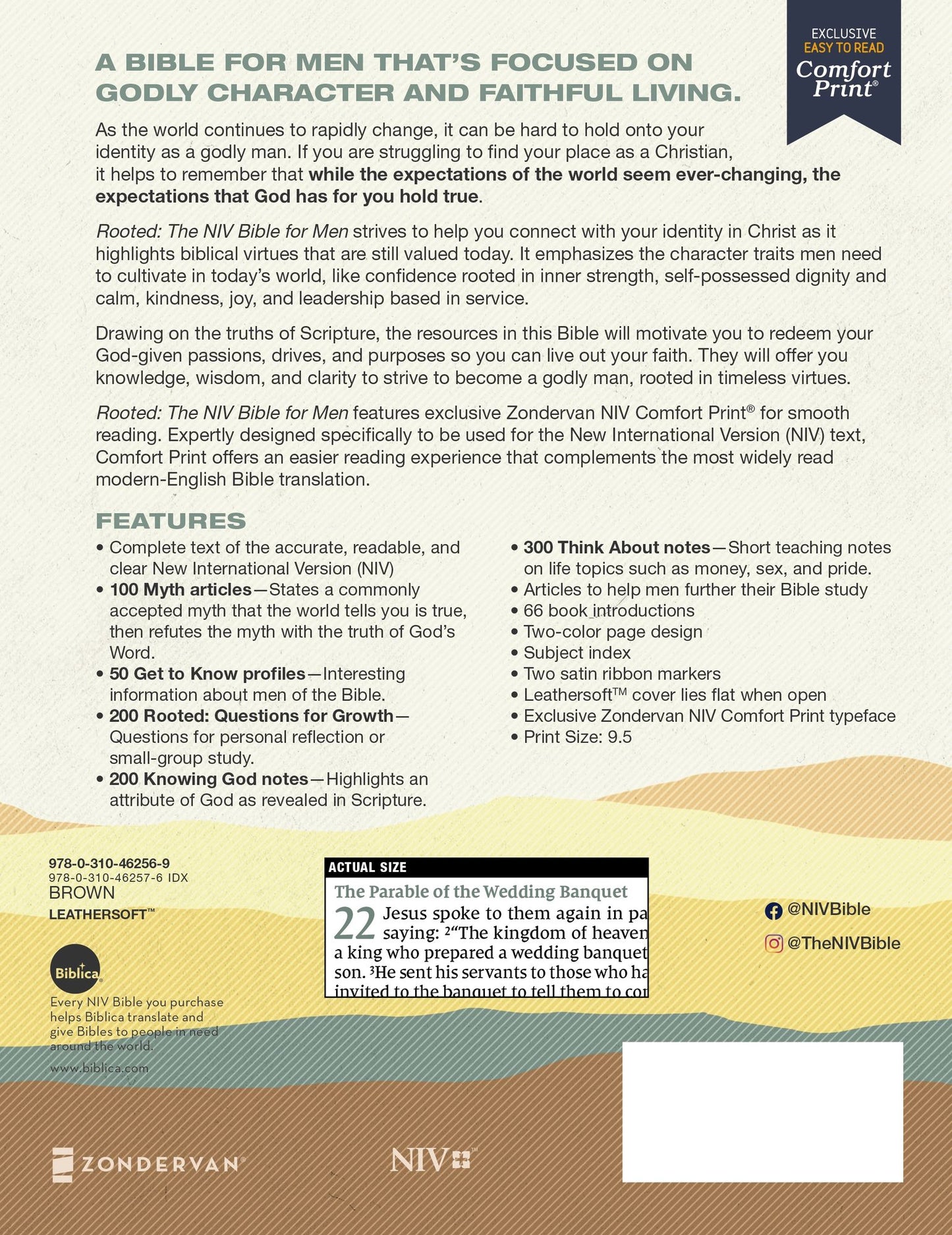 Rooted: The NIV Bible for Men, Leathersoft, Brown, Comfort Print