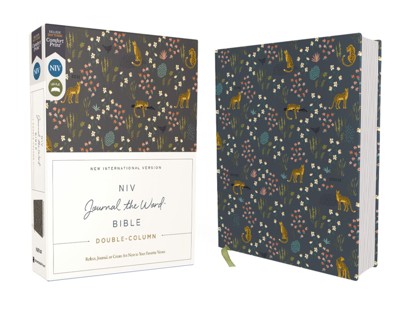 Niv, Journal the Word Bible, Double-Column, Cloth Over Board, Navy Floral, Red Letter, Comfort Print: Reflect, Take Notes, or Create Art Next to Your Favorite Verses
