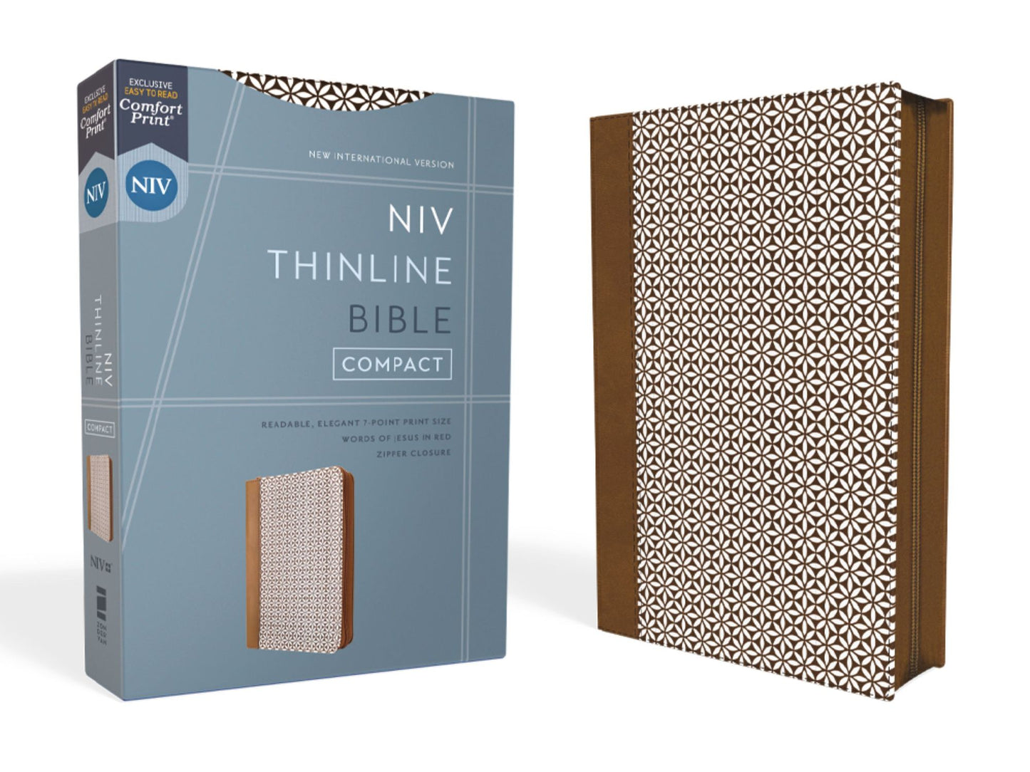 Niv, Thinline Bible, Compact, Leathersoft, Brown/White, Zippered, Red Letter, Comfort Print