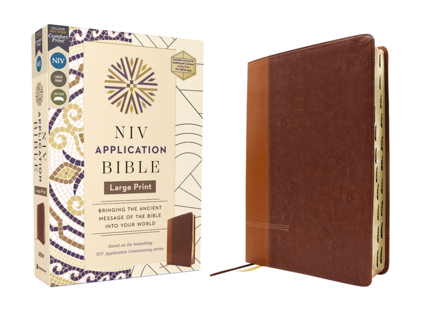 NIV Application Bible, Large Print, Leathersoft, Brown, Red Letter, Thumb Indexed, Comfort Print: Bringing the Ancient Message of the Bible into Your World