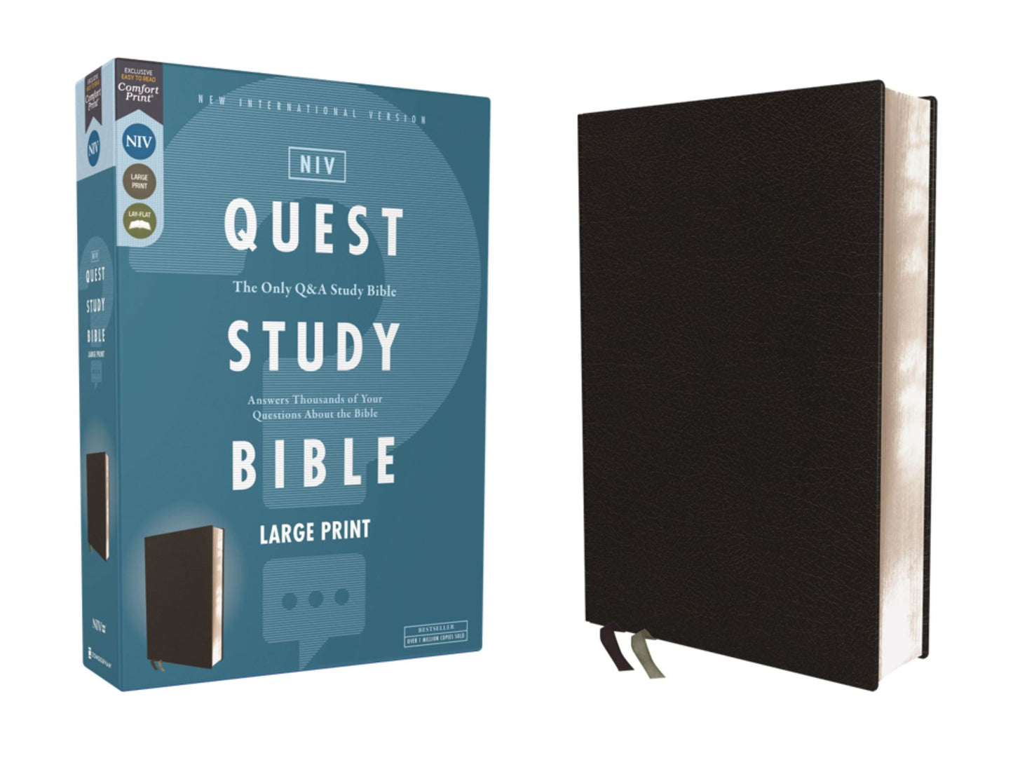 NIV, Quest Study Bible, Large Print, Bonded Leather, Black, Comfort Print: The Only Q and A Study Bible