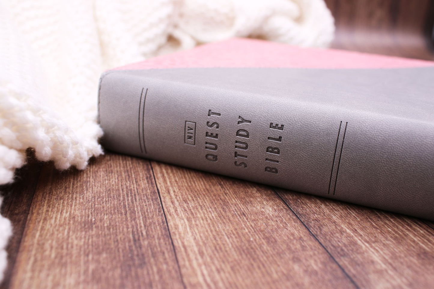 NIV, Quest Study Bible, Large Print, Leathersoft, Gray/Pink, Comfort Print: The Only Q and A Study Bible