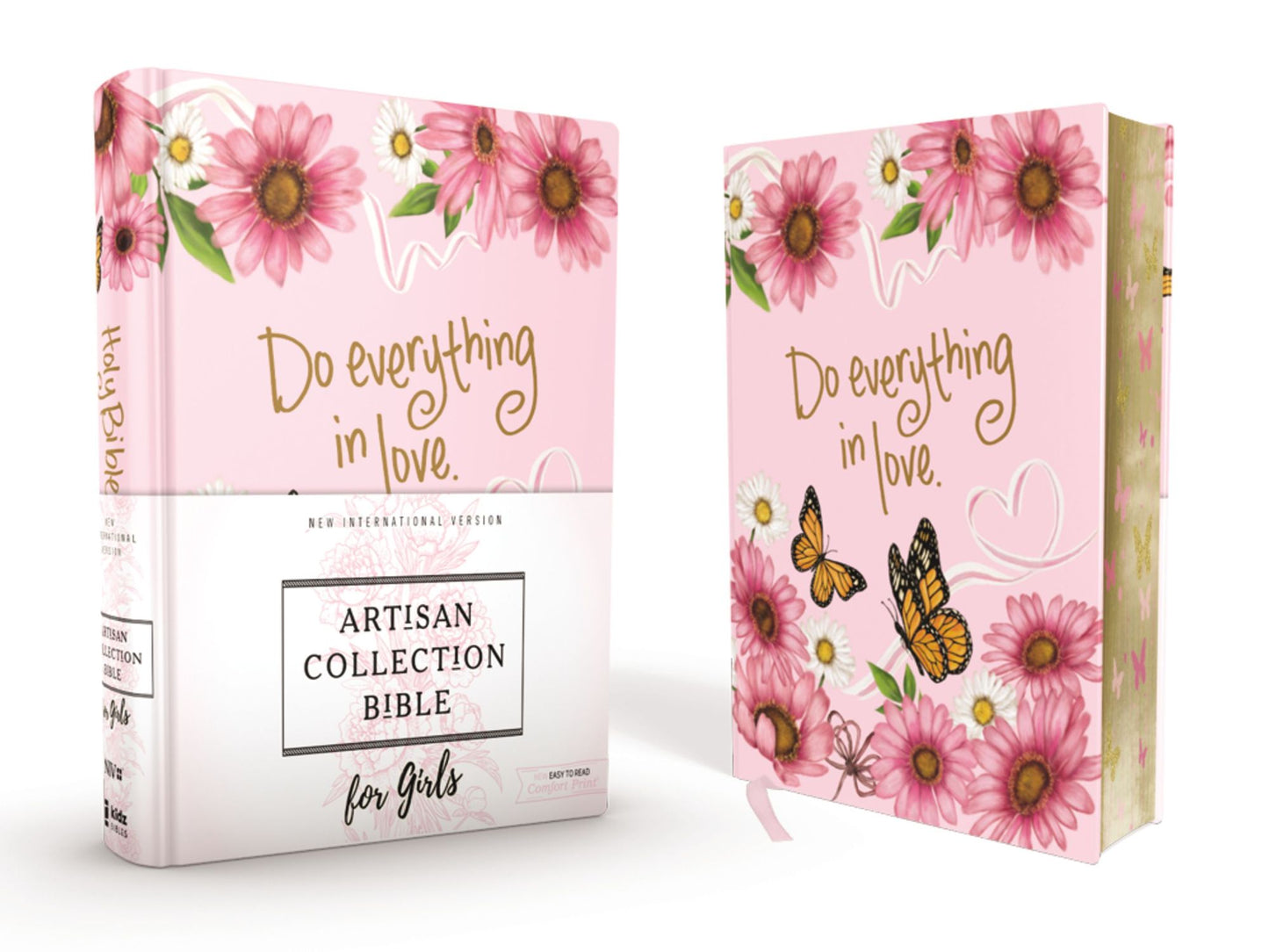 Niv, Artisan Collection Bible for Girls, Cloth Over Board, Pink Daisies, Designed Edges Under Gilding, Red Letter Edition, Comfort Print