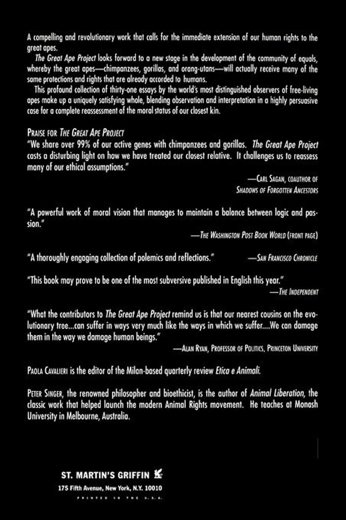 The Great Ape Project: Equality Beyond Humanity