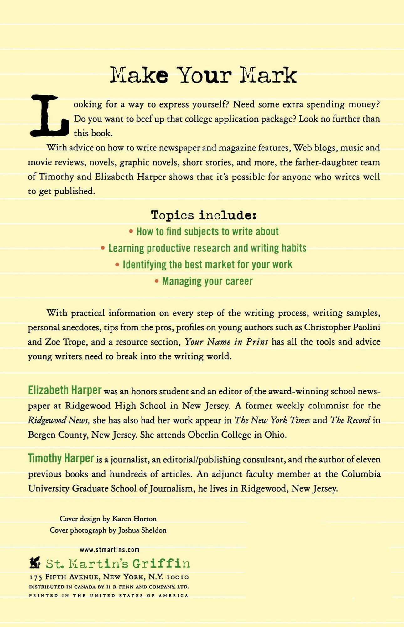 Your Name in Print: A Teen's Guide to Publishing for Fun, Profit and Academic Success