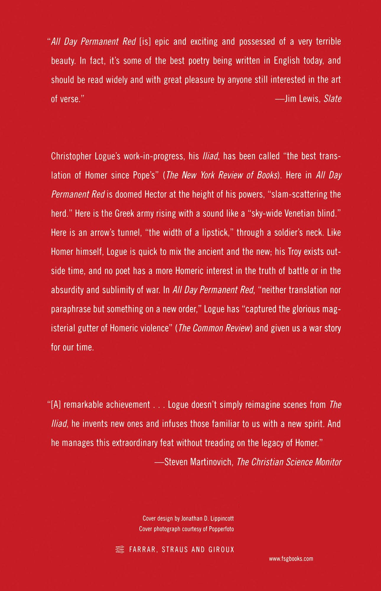 All Day Permanent Red: The First Battle Scenes of Homer's Iliad Rewritten