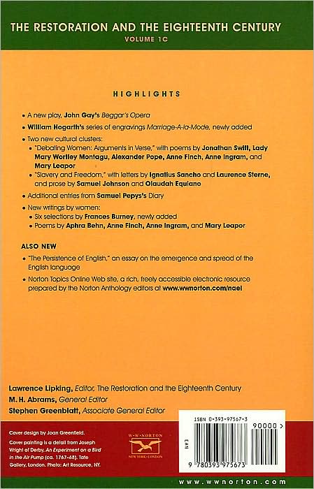 The Restoration and the Eighteenth Century (Norton Anthology of English Literature, Volume 1C)