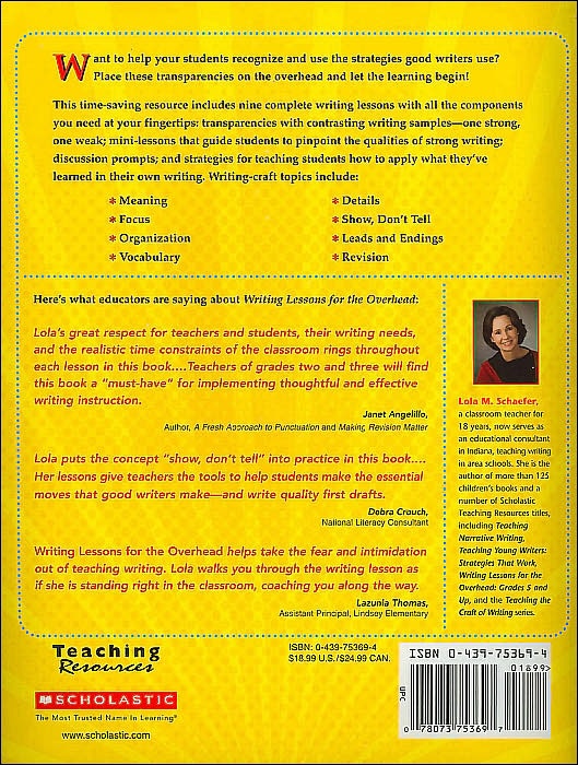 Writing Lessons for the Overhead: Grade 2-3: 20 Transparencies That Show Models of Strong Writing With Companion Mini-Lessons