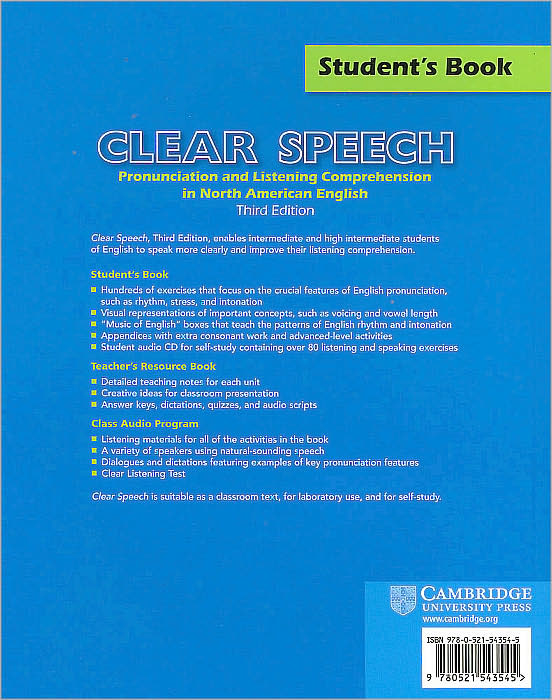 Clear Speech Student's Book with Audio CD: Pronunciation and Listening Comprehension in American English