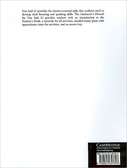 You Said It! Instructor's Manual: Listening/Speaking Strategies and Activities