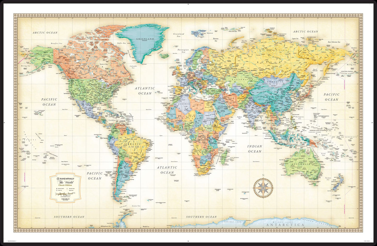 Classic World Laminated Rolled Map