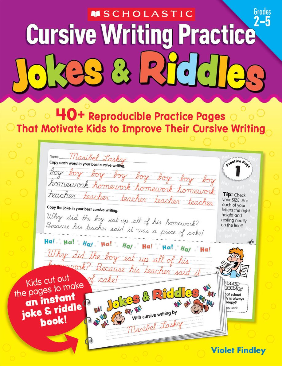 Cursive Writing Practice: Jokes & Riddles: 40+ Reproducible Practice Pages That Motivate Kids to Improve Their Cursive Writing (PagePerfect NOOK Book) - TEST