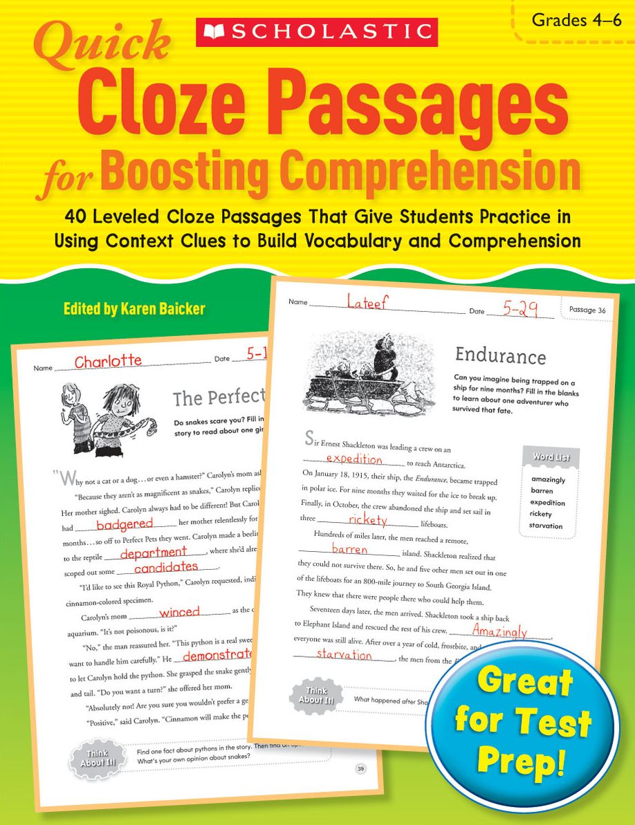 Quick Cloze Passages for Boosting Comprehension: Grades 4-6: 40 Leveled Cloze Passages That Give Students Practice in Using Context Clues to Build Vocabulary and Comprehension (PagePerfect NOOK Book)
