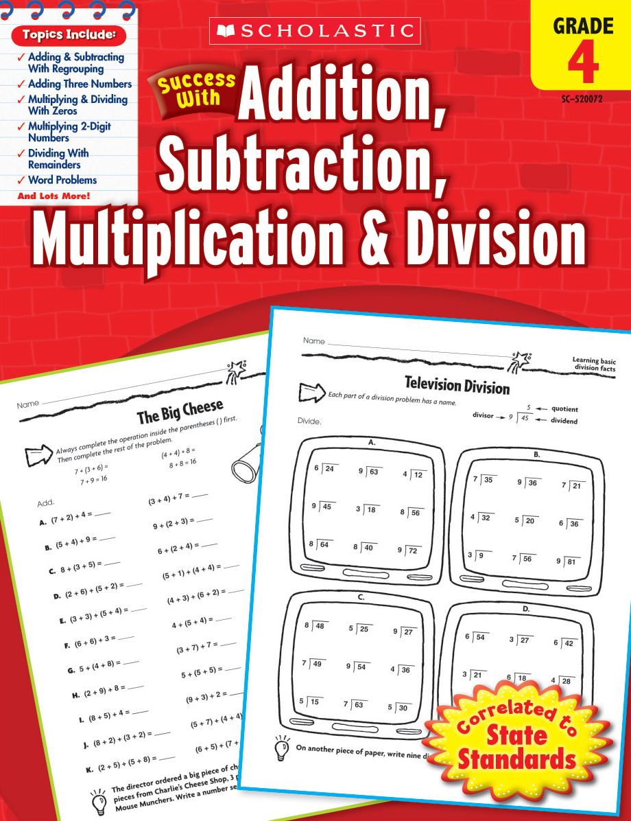 Scholastic Success With Addition, Subtraction, Multiplication & Division: Grade 4 (PagePerfect NOOK Book)