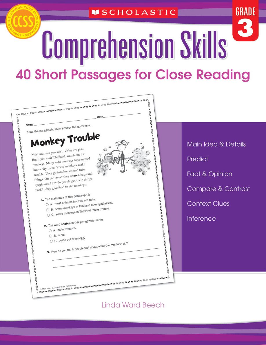 Comprehension Skills: 40 Short Passages for Close Reading: Grade 3 (PagePerfect NOOK Book)