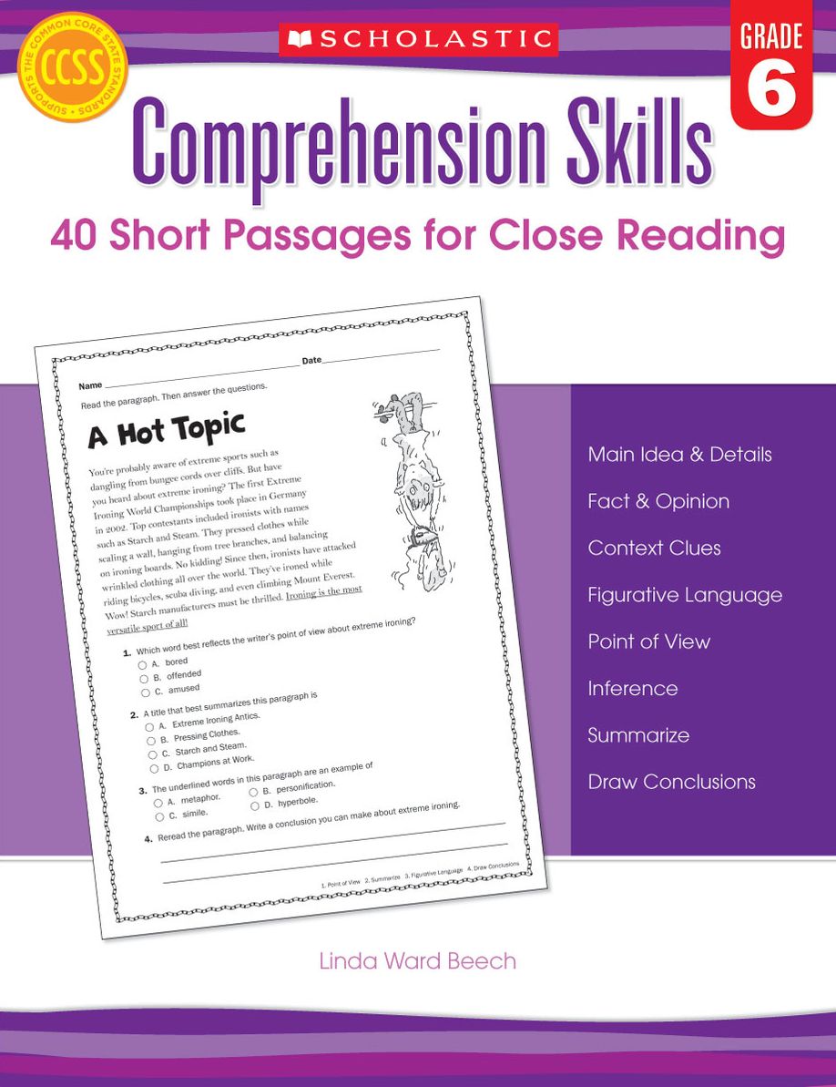 Comprehension Skills: 40 Short Passages for Close Reading: Grade 6 (PagePerfect NOOK Book)