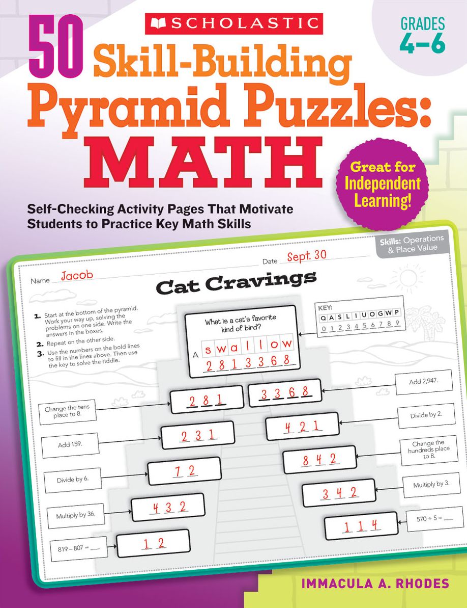 50 Skill-Building Pyramid Puzzles: Math (Grades 4-6): Self-Checking Activity Pages That Motivate Students to Practice Key Math Skills (PagePerfect NOOK Book)